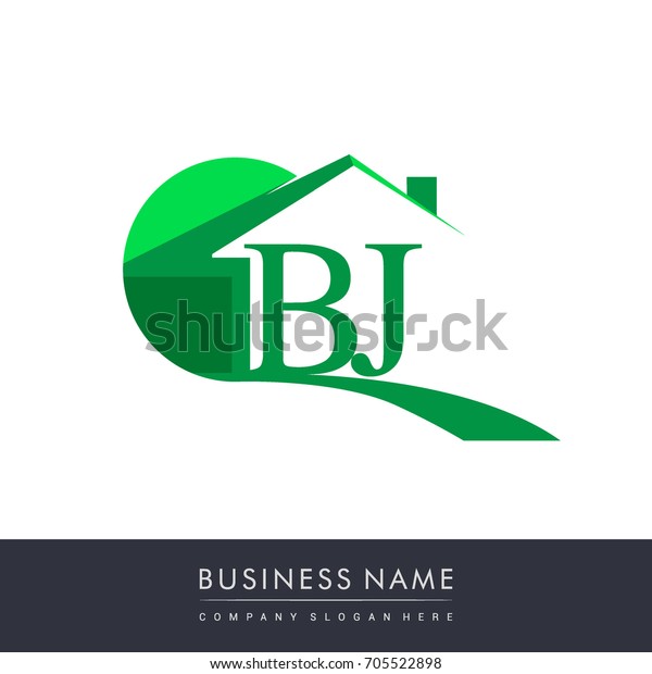 Bj Letter Roof Shape Logo Green Stock Vector Royalty Free