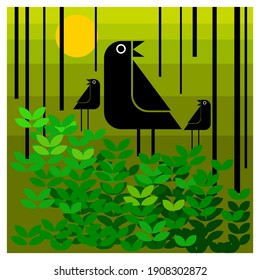 Black Birds On Branch Tree Forest Stock Vector Royalty Free