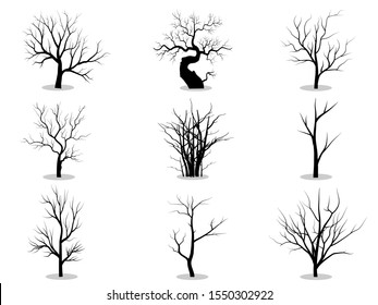 Black Branch Tree Naked Trees Silhouettes Stock Vector Royalty Free