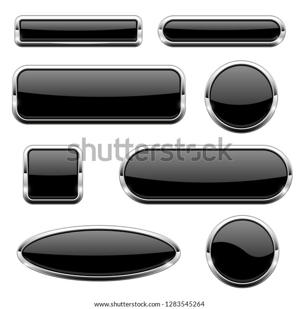 Black Glass D Buttons Chrome Frame Stock Vector Royalty Free