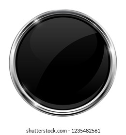 Black Glass Button Round 3d Shiny Stock Vector Royalty Free