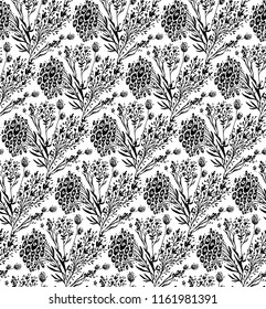 Seamless Pattern Naked Bushes Hand Drawn Vector De Stock Libre De