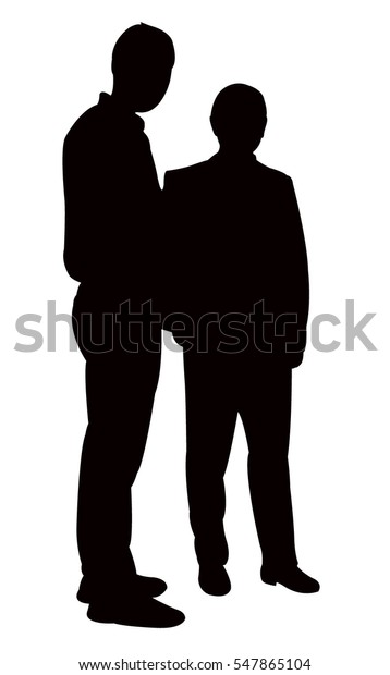 Black Silhouettes Two Men Standing Talking Stock Vector Royalty Free