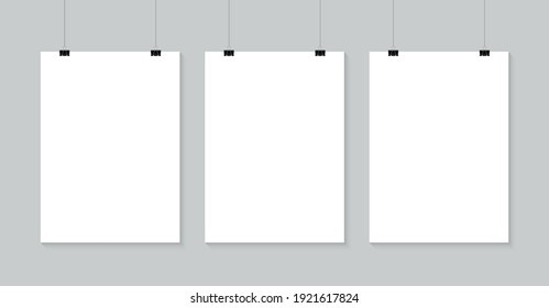 Blank Posters Hanging On Binder Clips Stock Vector Royalty Free