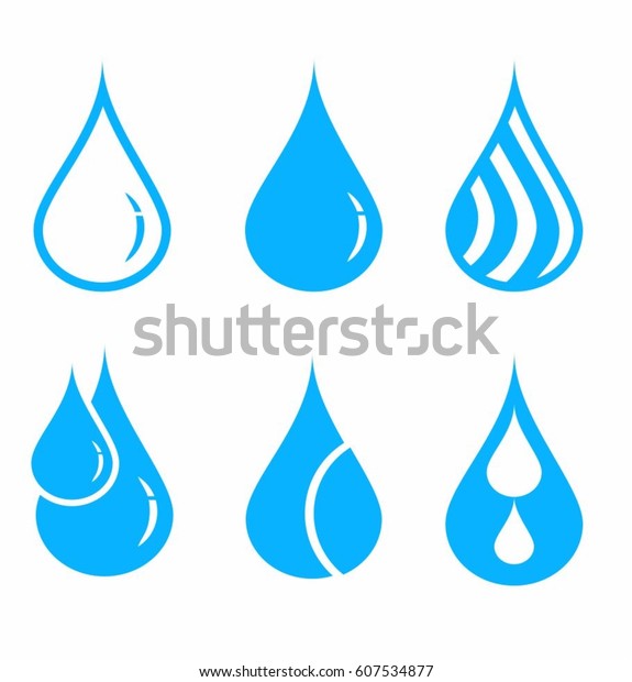 Blue Water Drop Icon Set Flat vector de stock libre de regalías