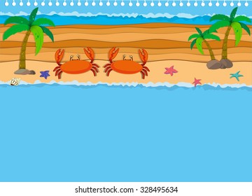 Vektor Stok Border Design Crabs On Beach Illustration Tanpa Royalti