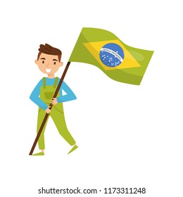 Boy Holding National Flag Brazil Design Stock Vector Royalty Free