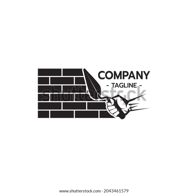 Bricklayer Logo Hand Holding Trowel Construction Stock Vector Royalty