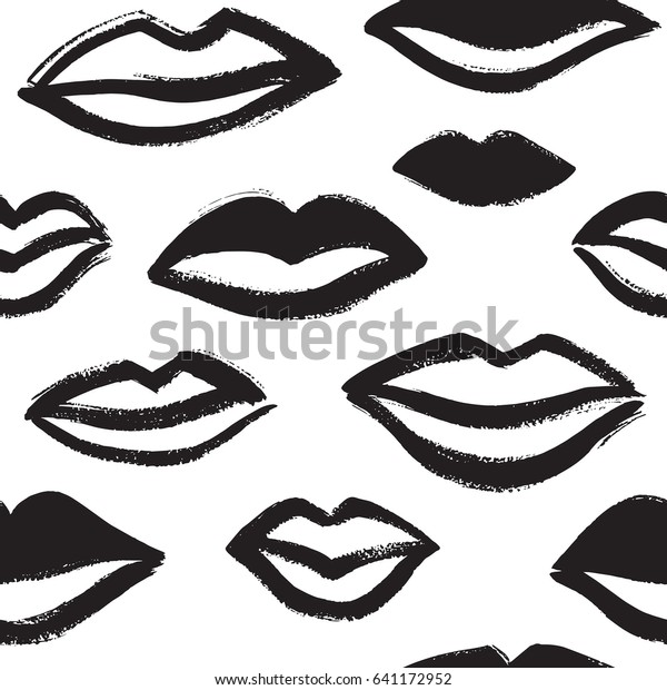 Brush Drawn Various Woman Lips Seamless Stock Vector Royalty Free