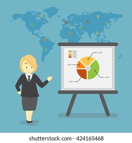 Business Woman Giving Presentation Vector Illustration Stock Vector