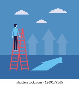 Businessman Climb Ladder Stairs Build House Stock Vector Royalty Free