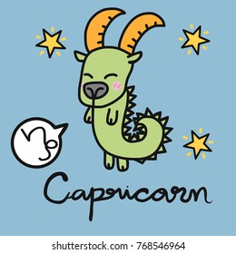 Capricorn Horoscope Cartoon Vector Illustration Doodle Stock Vector