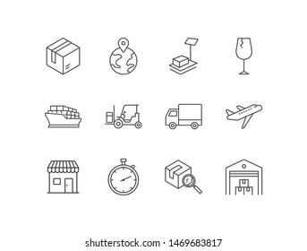 Cargo Shipping Logistics Delivery Line Icons Stock Vector Royalty Free