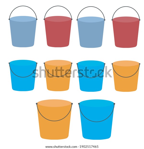 Cartoon Buckets Water Pails Metal Plastic Stock Vector Royalty Free