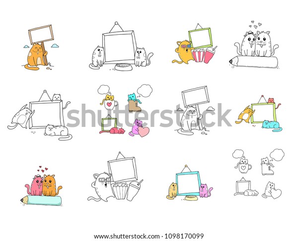 Cartoon Cat Frame Collection Stock Vector Royalty Free 1098170099