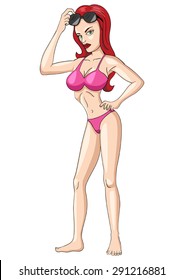 Cartoon Illustration Sexy Girl Pink Bikini Stock Vector Royalty Free