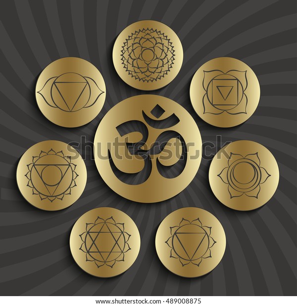 Chakra Pictograms Symbol Om Centre Set Stock Vector Royalty Free