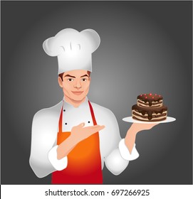 Chef Cook Serving Food Realistic Cartoon Stock Vector Royalty Free