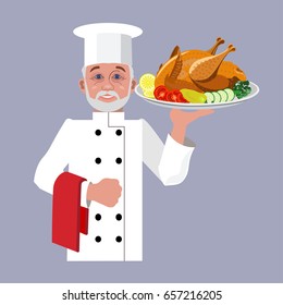 Chef Holding Chicken Dish Vector Illustration Stock Vector Royalty