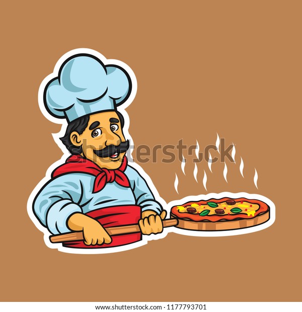 Chef Pizza Vector Illustration Sticker Stock Vector Royalty Free