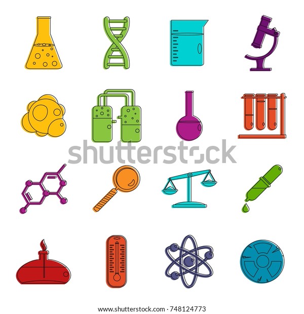 Chemical Laboratory Icons Set Doodle Illustration Stock Vector Royalty