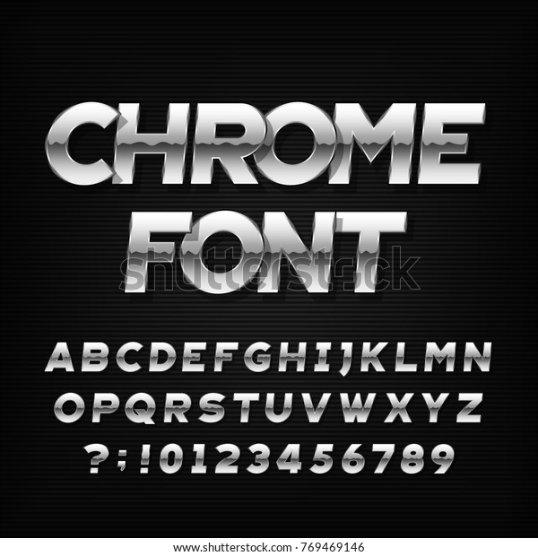 Chrome Alphabet Font Metallic Effect Oblique Letters And Numbers On A