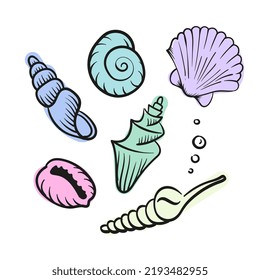 Clam Shells Species Doodle Style Vector Stock Vector Royalty Free