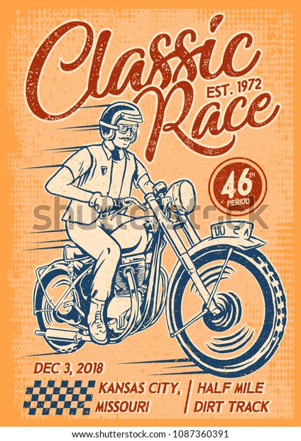 Classy Man Riding Classic Motorcycle Vintage Stock Vector Royalty Free