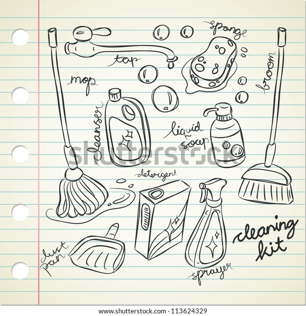 Cleaning Product Doodle Style Stock Vector Royalty Free 113624329