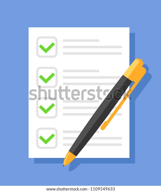 Clipboard Green Ticks Checkmarks Pen Checklist Stock Vector Royalty