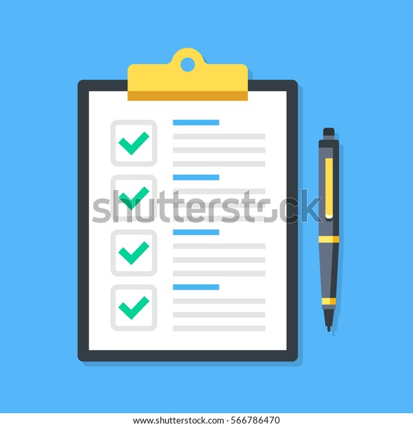 Clipboard Green Ticks Checkmarks Pen Checklist Stock Vector Royalty