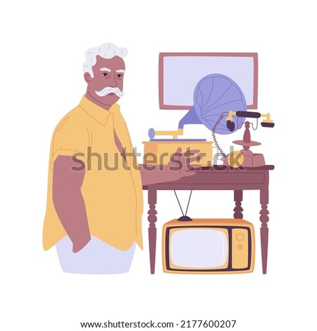 Collectibles trading isolated cartoon vector illustrations. Man sells antique goods, small business, personal income, collectibles trading industry, coins and cards for sale vector cartoon.