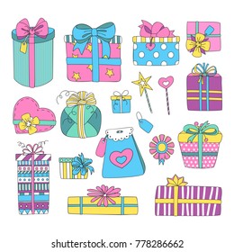 Collection Doodle Sketch Christmas Gift Boxes Stock Vector Royalty