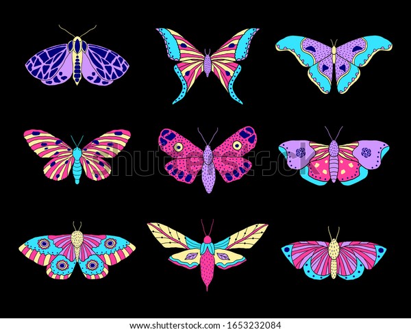 Collection Hand Drawn Moths Butterflies Doodle Stock Vector Royalty