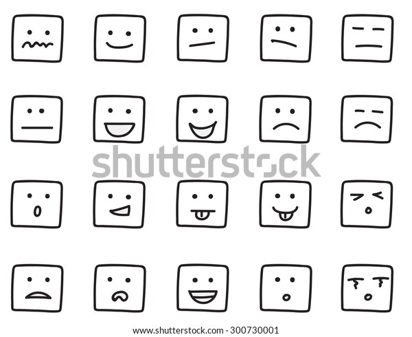 Collection Square Faces Freehand Drawing Emoticons Stock Vector