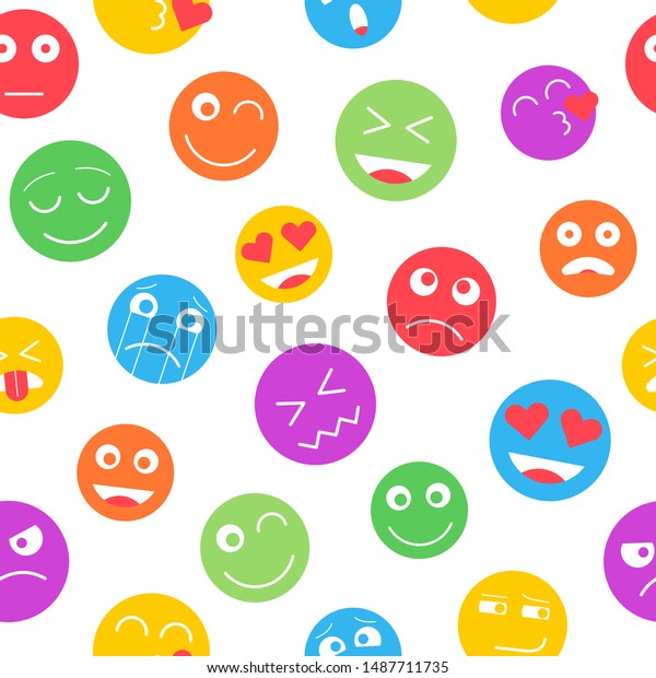 Colorful Emoji Seamless Pattern On White Stok Vektör Telifsiz