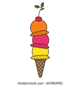 Colorful Silhouette Ice Cream Cone Three Stock Vector Royalty Free