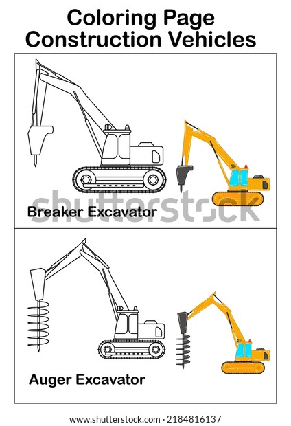 Coloring Page Excavator Construction Vehicle Stock Vector Royalty Free