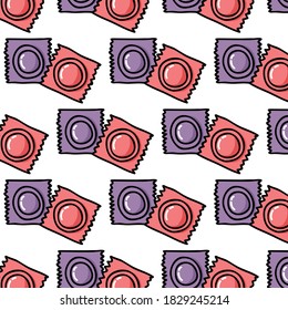 Condom Seamless Doodle Pattern Vector Illustration Stock Vector