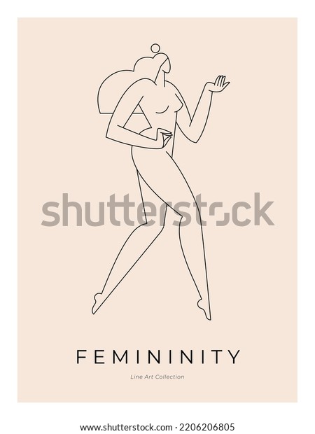 Contemporary Modern Poster Woman Silhouette Nude Stock Vector Royalty