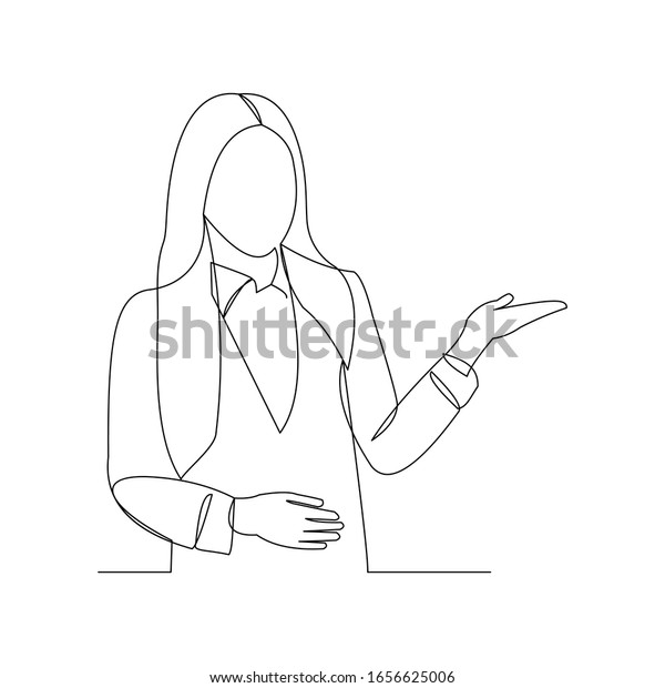 Continuous Line Drawing Business Woman Showing Stock Vector Royalty