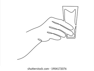 Continuous Line Drawing Hand Holding Glass Stock Vector Royalty Free