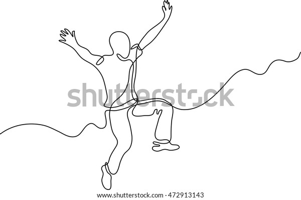 Continuous Line Drawing Jumping Happy Man Stock Vector Royalty Free