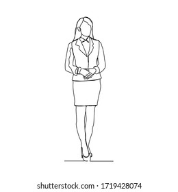 Continuous Line Drawing Standing Woman Gesture Stock Vector Royalty