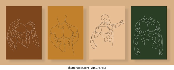 Continuous Line Male Figure Naked Strong Stock Vector Royalty Free