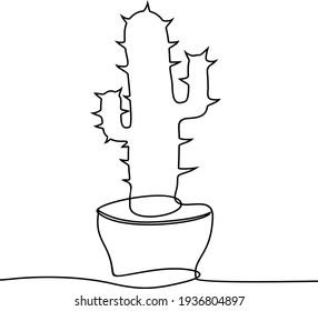 Continuous One Line Drawing House Cactus Stock Vector Royalty Free