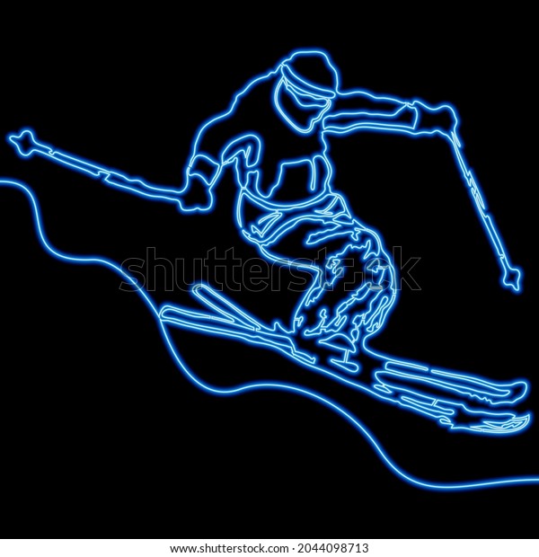 Continuous One Single Line Drawing Ski Stock Vector Royalty Free