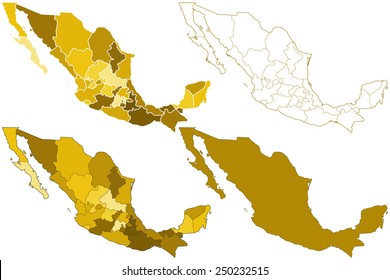 Contour Silhouette Border Maps Mexico All Stock Vector Royalty Free