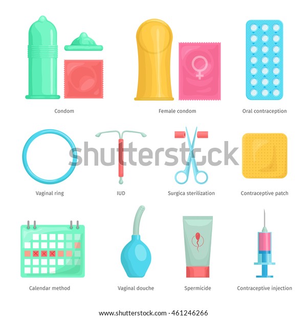 Contraception Methods Cartoon Icons Set Calendar Stock Vector Royalty