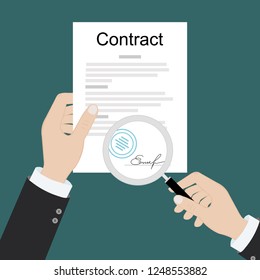 Contract Inspection Concept Hands Holding Magnifying Stock Vector